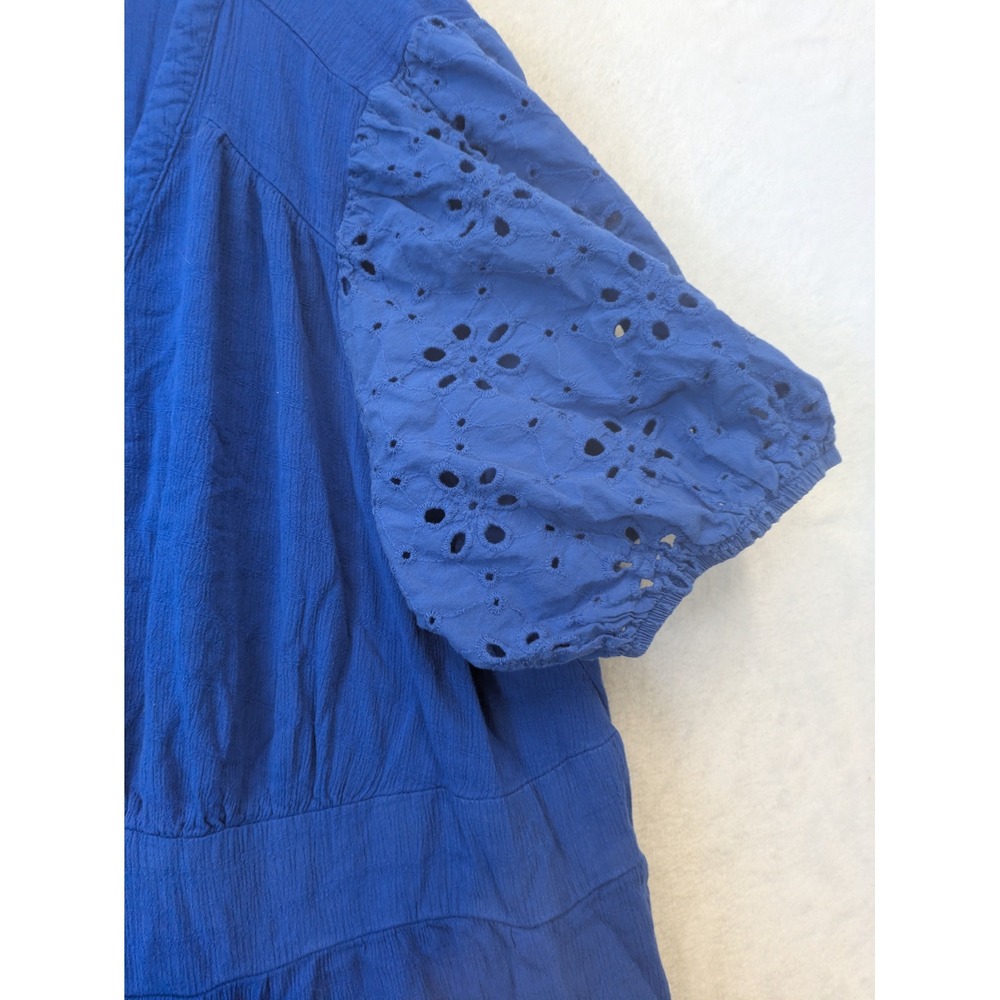 Knox Rose Midi Dress Women's 3X Blue Eyelet Puff Sleeve Button Front Boho - Picture 6 of 11